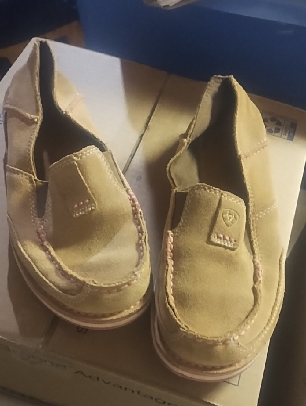 #0136 Ariat Slip-On Suede Loafers in Tan